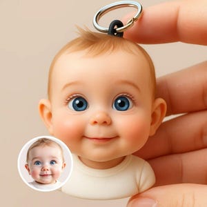 Gepersonaliseerde 3D-sleutelhanger jongens van foto – Mini Me aangepast cartoonportretcadeau – kinderbeeldje – Handgemaakte aandenken voor ouders en verjaardagen