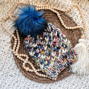 Luxury Merino Wool Beanie, The Crush Hat, Malabrigo Rasta Bulky Knit Hat, Handmade Knit Winter Beanie w/ Pom Pom