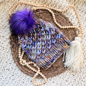 Luxury Merino Wool Beanie, The Crush Hat, Malabrigo Rasta Bulky Knit Hat, Handmade Knit Winter Beanie w/ Pom Pom