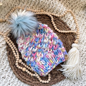 Luxury Merino Wool Beanie, The Crush Hat, Malabrigo Rasta Bulky Knit Hat, Handmade Knit Winter Beanie w/ Pom Pom