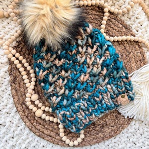 Luxury Merino Wool Beanie, The Crush Hat, Malabrigo Rasta Bulky Knit Hat, Handmade Knit Winter Beanie w/ Pom Pom
