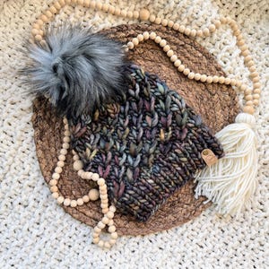 Luxury Merino Wool Beanie, The Crush Hat, Malabrigo Rasta Bulky Knit Hat, Handmade Knit Winter Beanie w/ Pom Pom