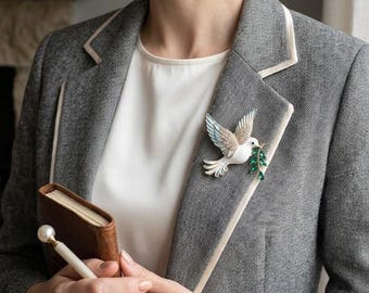 2 way Sparkly Gold Dove of Peace Jewelry - Elegant Crystal Bird Pin Accessory