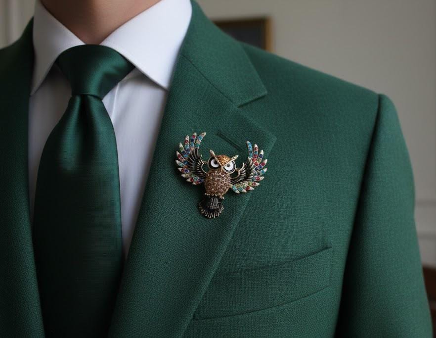 Crystal Rhinestone Owl Brooch - Colorful Statement Bird Pin