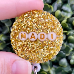 Benutzerdefinierte Krankenschwester Ausweisrolle - Gold Glitter einziehbarer ID-Clip, personalisiertes Geschenk für Krankenschwestern, niedlicher benutzerdefinierter Ausweishalter