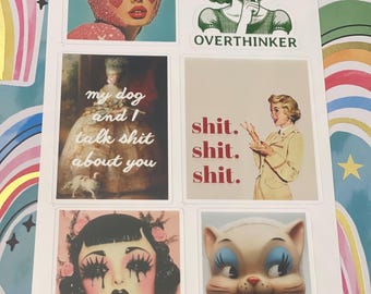 Overthinker Sticker Sheet, Funny Stickers