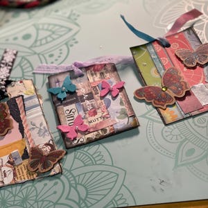 3 hand made tags junk journal scrapbook mixed media