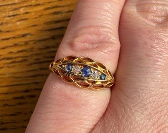 18k GOUD ring DIAMANTEN en saffieren 1912 maat 6,25 Britse keurmerken