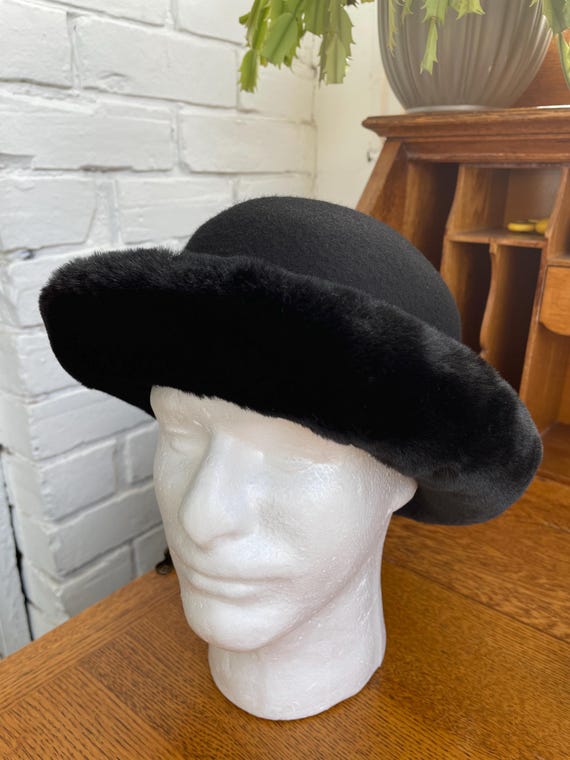 Vintage Wool and Faux Fur BOWLER HAT Made in Italy - Etsy display picture 1