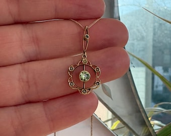 14 kt GOUDEN PERIDOT PAREL Lavalier-ketting, art nouveau, jaren 1910