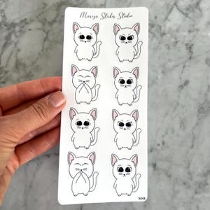 Katzen Sticker | Sticker Sheet mit weißen Katzen | Niedliche Charakterkatze mit verschiednen Gesichtsausdrücken | S048