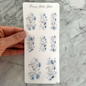 Wildblumen Sticker im Aquarell Stil | Blaue Blumen Bordüren | Sticker für Journaling & Scrapbooking | Transparente Sticker S052