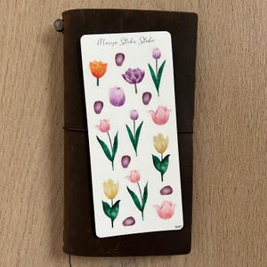 Aufkleber Tulpen Frühling Blumen Sticker Wasserfarben Blumenblätter Journaling Aquarell Deko Bullet Journal Sticker für Planer Frühling