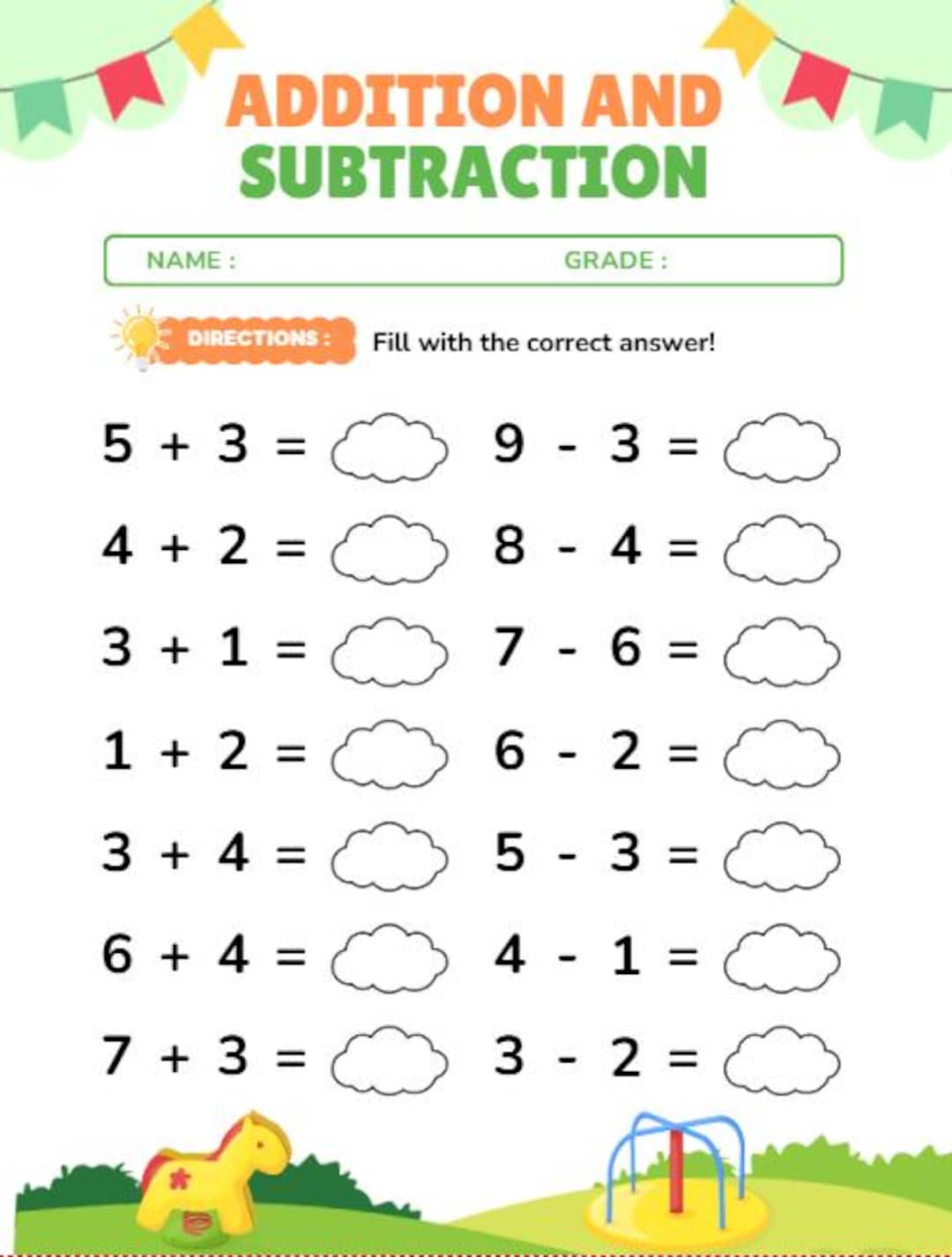 Addition and Subtraction Worksheet | Simple Math Practice for Kids ...