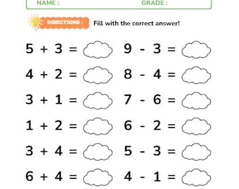 Addition and Subtraction Worksheet | Simple Math Practice for Kids | Printable Kindergarten & First Grade Math