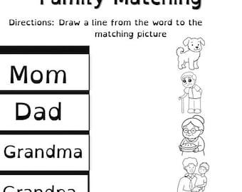 Family Matching Worksheet | Preschool Learning Activity (Printable PDF)