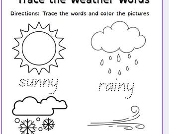 Trace the Weather Words Worksheet | Preschool and Kindergarten Learning | Canva Template with PDF
