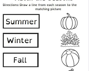 Match the Seasons Learning Worksheet | Preschool and Kindergarten educational worksheet