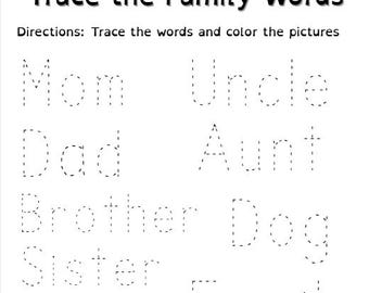 Family Words Tracing Worksheet | Preschool Handwriting Practice (Editable PDF)