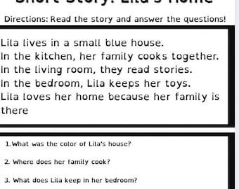 Lila's Home Short Story | Preschool Reading Comprehension | Home Theme Pintable | Family & Community Lesson | Early Literacy Worksheet