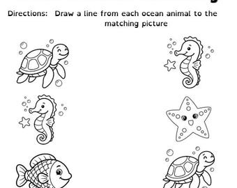 Ocean Animals Matching Worksheet | Sea Life Match Activity | Preschool & Pre-K Printable | Ocean Theme Learning Worksheet