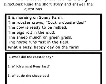 Preschool Farm Animals Mini Story – Printable PDF Reading Worksheet Ages 3-6