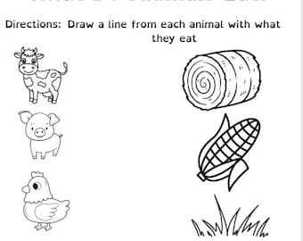Farm Animals Food Matching Worksheet – Printable PDF Preschool Activity