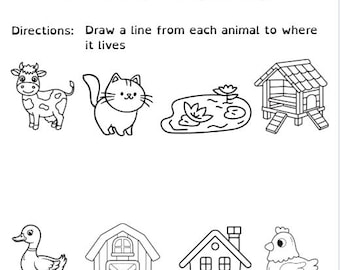 Farm Animal Homes Matching Worksheet – Printable PDF Preschool Activity