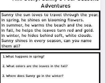 Seasons Mini Story – Printable PDF Reading & Comprehension Worksheet Preschool