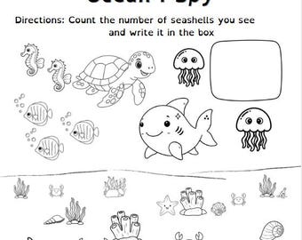 Ocean I-Spy Worksheet | Ocean Animals Search & Count Activity | Preschool and Pre-K Printable | Sea Life Kids Learning Game