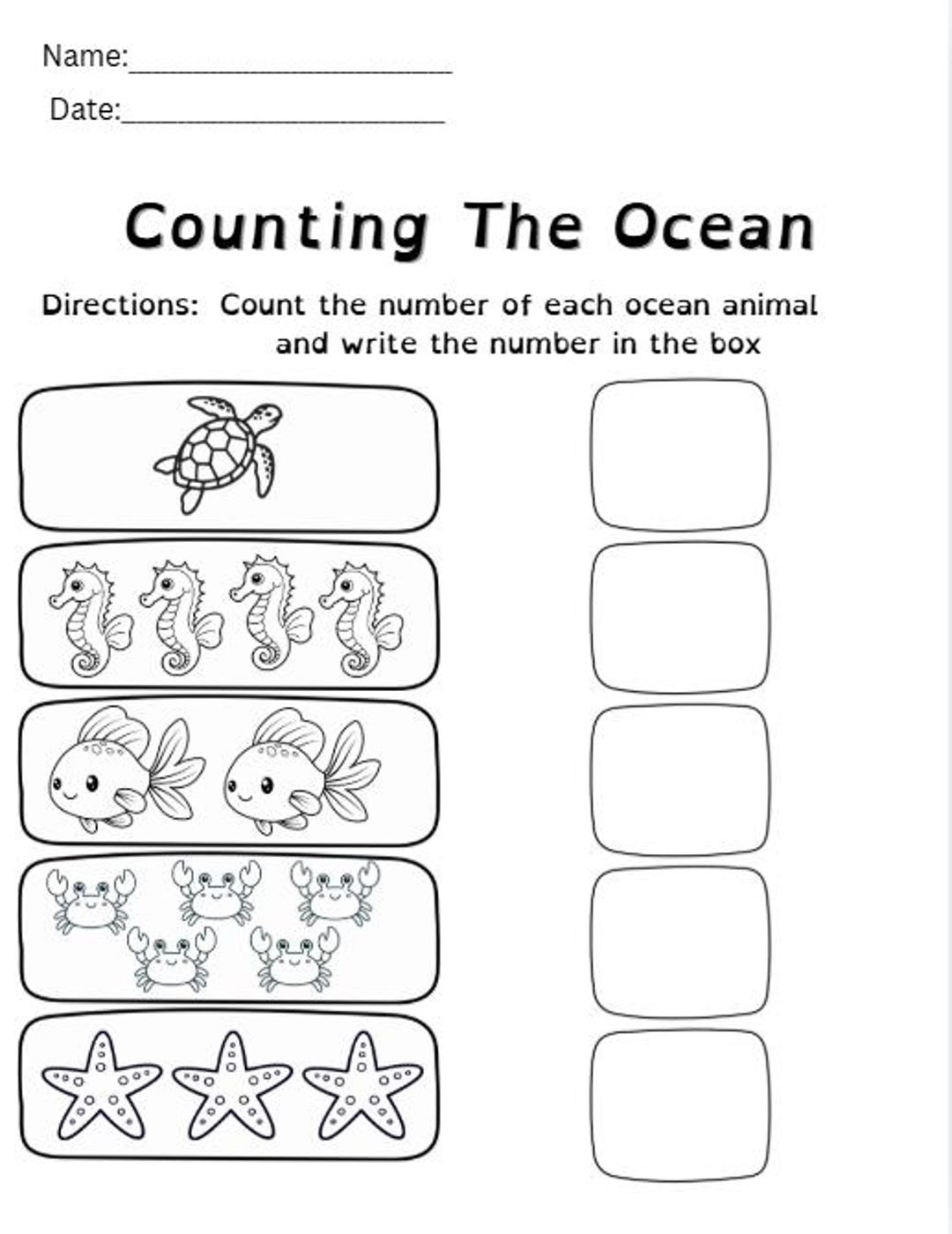 Counting the Ocean Worksheet | Ocean Animals Counting Activity ...