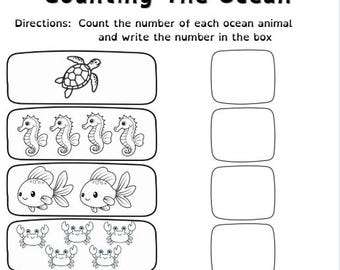 Counting the Ocean Worksheet | Ocean Animals Counting Activity | Preschool & Pre-K Math Printable | Sea Life Kids Worksheet