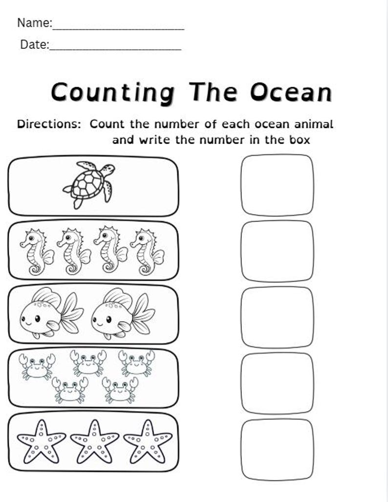 Counting the Ocean Worksheet | Ocean Animals Counting Activity ...