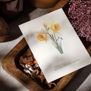 Carte Fête des Mères Bouquet de jonquilles en aquarelle idéal pour Maman