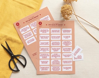 365 woorden van liefde om aan te bieden - PDF om af te drukken (Franstalige versie). Cadeau voor koppels, cadeau voor geliefden, Valentijnsdag, Verjaardag, DIY, Kerstmis