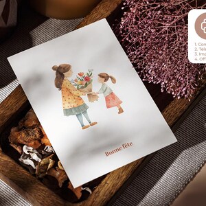 Printable card Happy Mother's Day for Mom or Grandma. Mother's Day, Grandmother's Day, Ephemeris. Drawing (Grand-)Mother Daughter