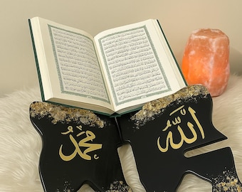 Handmade Resin Quran Holder – Elegant Decorative Quran Rehl (black n gold)