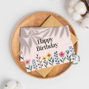 Afdrukbare verjaardagskaart Bloem verjaardagskaart Verjaardagskaart Thuis afdrukken Verjaardagskaart Happy Birthday Card voor haar Digitale download 5 x 7"