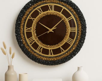Reloj de pared de geoda de resina artesanal: 45 cm con detalles metálicos para decorar el hogar