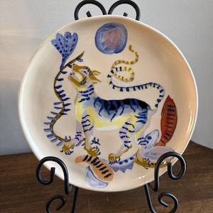 Sarah Gordon Anthropologie Tiger Snake Art Pottery Salad Lunch Plate 8.5"