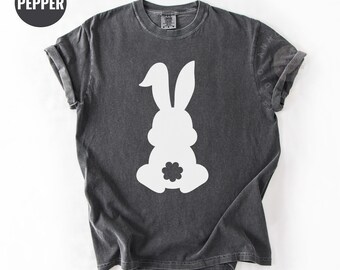 Comfort Colors® Bunny Butt Oster Shirt | Lustiges weißes Kaninchen-Silhouette-T-Shirt | Niedliches Frühlings Tier Geschenk für Sie & Ihn