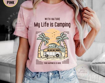 Camiseta "Mi vida es acampar" / Camiseta retro "Van Life" / Camiseta gráfica "Amante de la naturaleza" / Estética vintage de camper / Ropa de aventura al aire libre