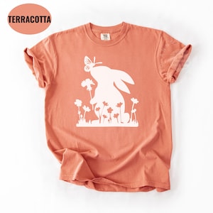 Comfort Colors® Bunny in Wildflower Field Shirt Spring Nature Rabbit T-Shirt | Floral Silhouette Animal Tee for Women Easter Gift