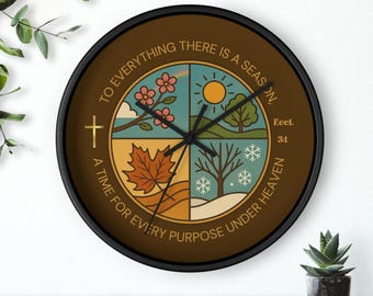 Christian Wall Clock - Ecclesiastes 3 1 Seasons Clock, Bible Verse Wall Art, Rustic Faith Decor, Nature Inspired Gift for Home & Church