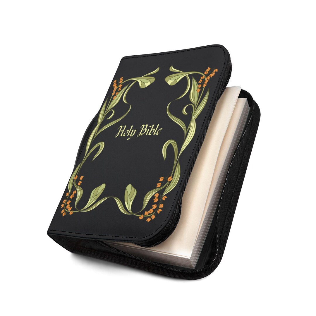 Elegant Floral Black Bible Cover Isaiah 408 Christian Gift for