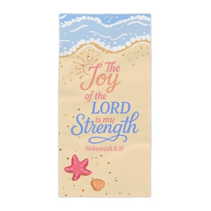 Christian Beach Towel - The Joy of the Lord Is My Strength - Fun Faith Towel for Pool or Vacation - Bible Verse Beach Gift for Women