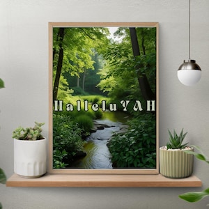 YAHUAH | HalleluYAH Digital Wall Art | Hebrew Praise Forest Print | Spiritual Nature Decor | Torah-Inspired Digital Download | Faith Poster
