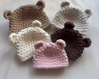 Newborn Bear Hat Crochet – Handmade Baby Shower Gift, Soft Baby Hat