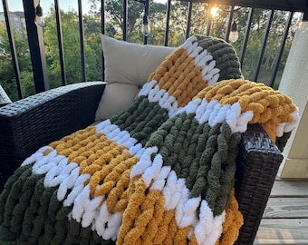 Custom Team Color Blanket, Chunky Knit Sports Fan Throw, Game Day Gift for Him.