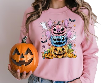Disney Stitch Halloween T-Shirt, Halloween Pumpkin Tee, Angel Stitch Mouse Sweatshirt, Trick Or Treat Hoodie, Disneyland Vacation Trip Shirt